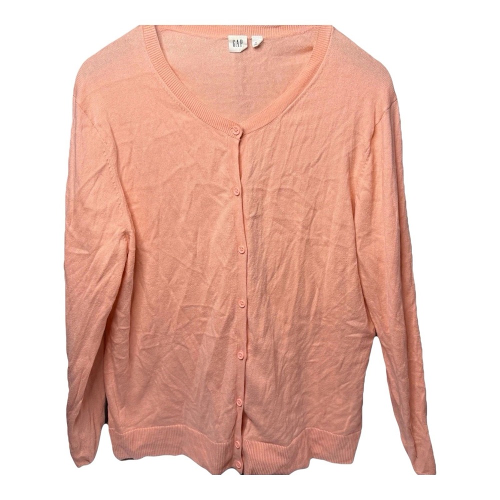 Gap Cardigan Sweater Women's Plus XXL Peach 100% Cotton Button Up Long Sleeve